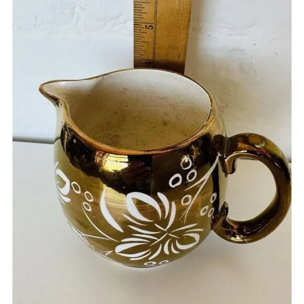 VTG Price Kensington Pitcher/Creamer Copper Tone Hand‎ Painted Floral See Photos